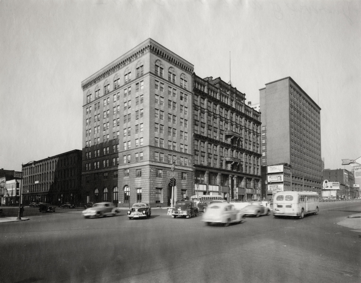 A view of the West 9th Street side of the Railroad Trainmen Building
